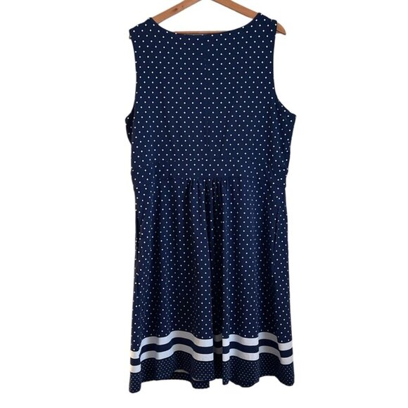 Lands End Women Sleeveless Dress Size 1X Navy Polka Dot Nautical Coastal Retro - Picture 2 of 13